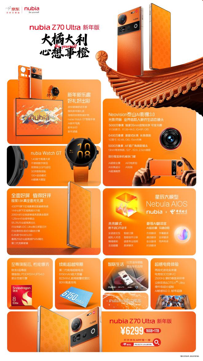 版上市：2025首款新年版旗舰售价6299元瓦力棋牌游戏努比亚 Z70 Ultra 新年(图4)